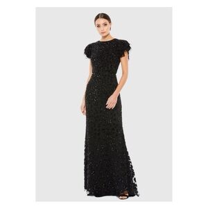 MAC DUGGAL 10748 dress gown black 14 bead ruffle sleeve formal maxi wedding NWT